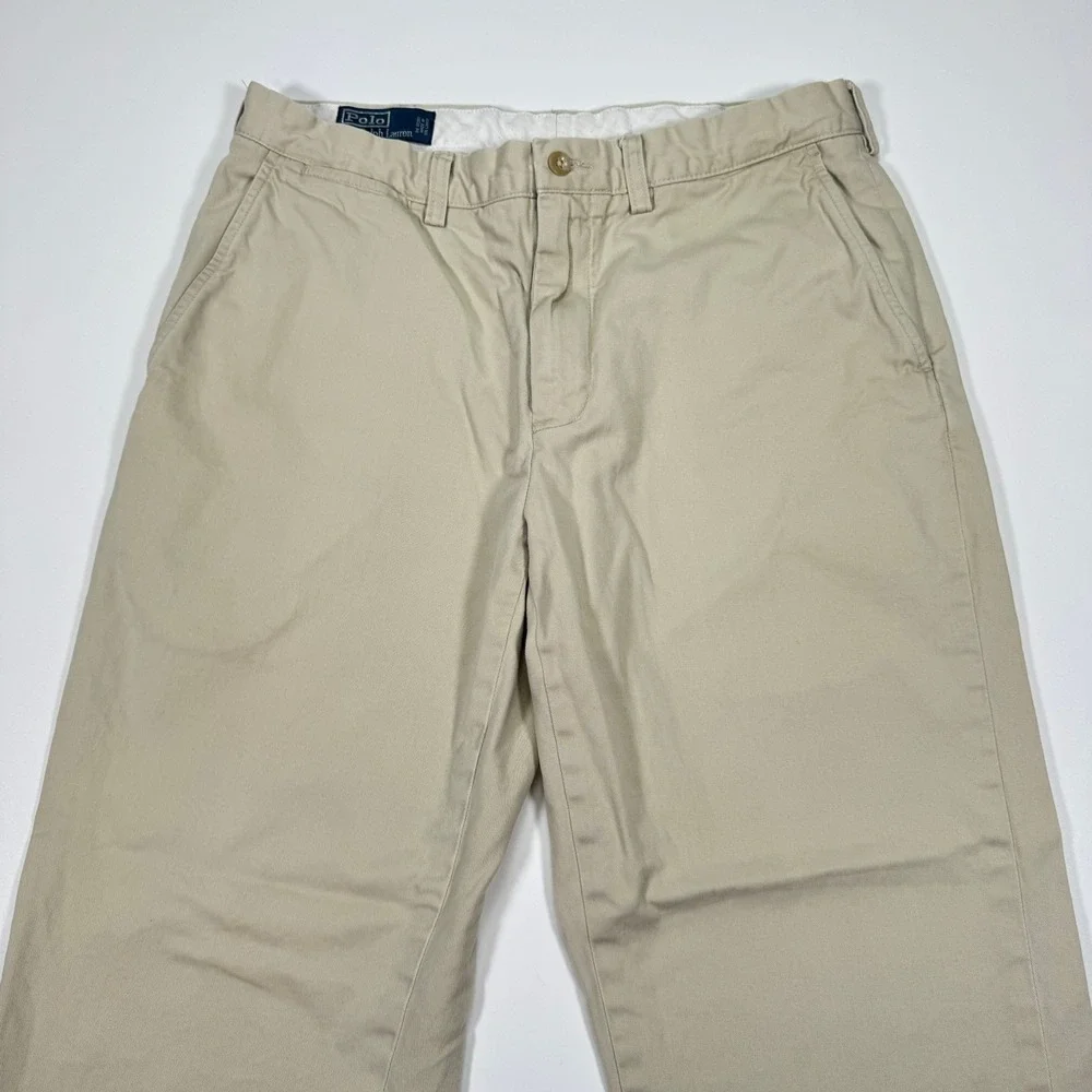 VTG Polo Ralph Lauren Mens Preston Chinos Pants 34x30 Khaki Flat Front Cotton